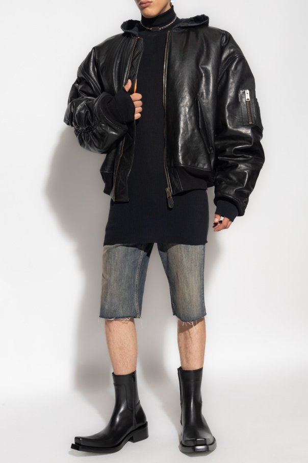 Balenciaga leather bomber jacket hotsell